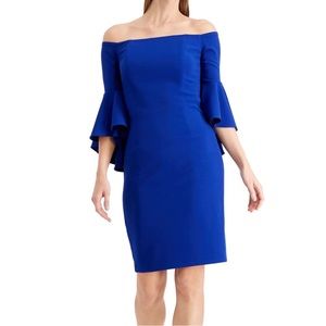 Calvin Klein Off the Shoulder Sheath Dress Royal Blue